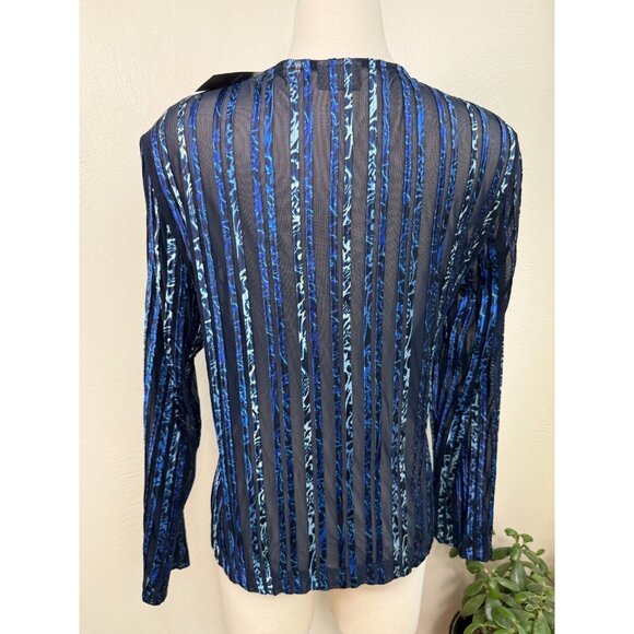 Chicos Travelers Womens Navy Ombre Auden Strip Jacket Size 1/Medium Sheer - Picture 4 of 11